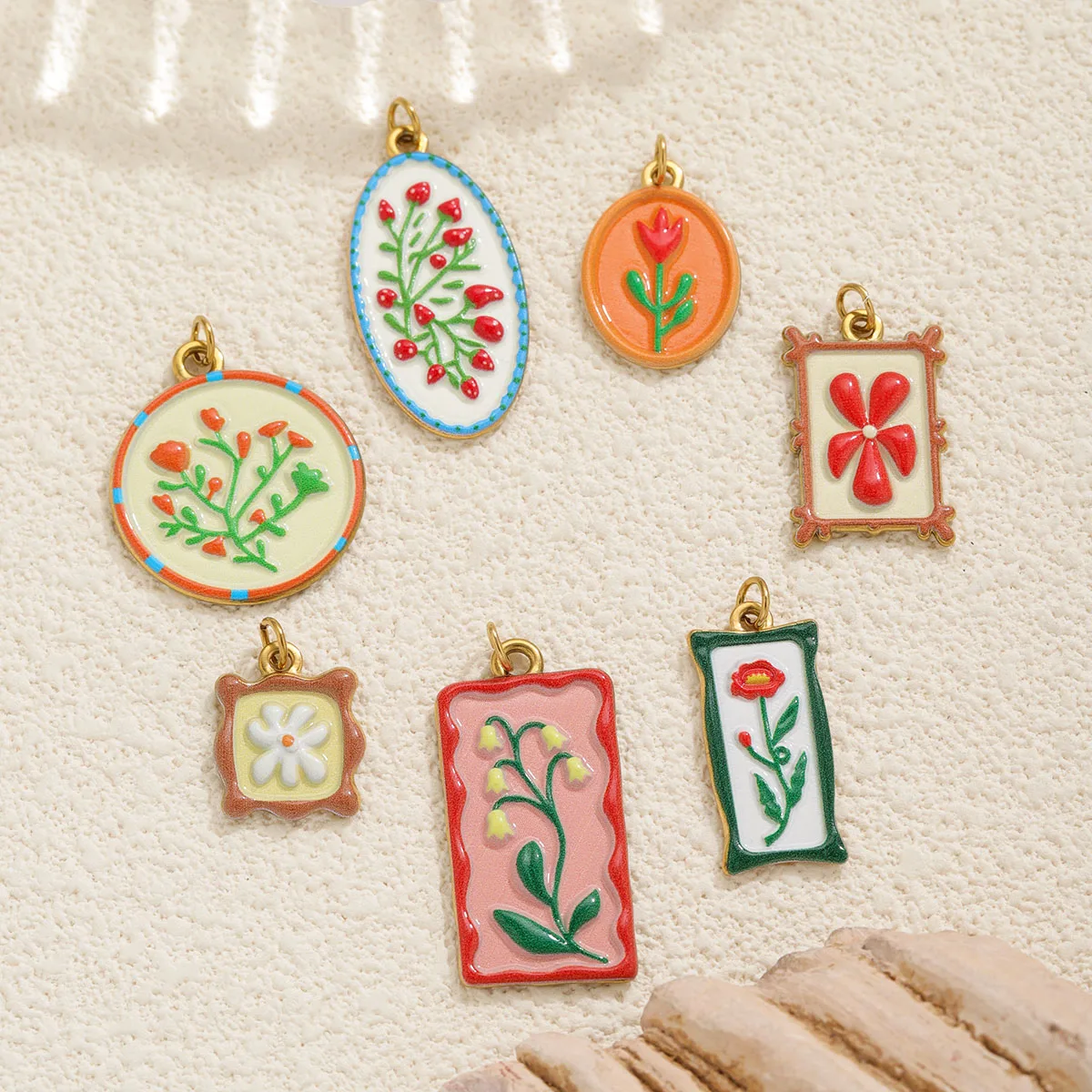 2pcs Boho Enamel Flower Pendants 18K Gold Plated Stainless Steel Charms Jewelry Making DIY Necklace Earrings Accessories Bulk - view 5