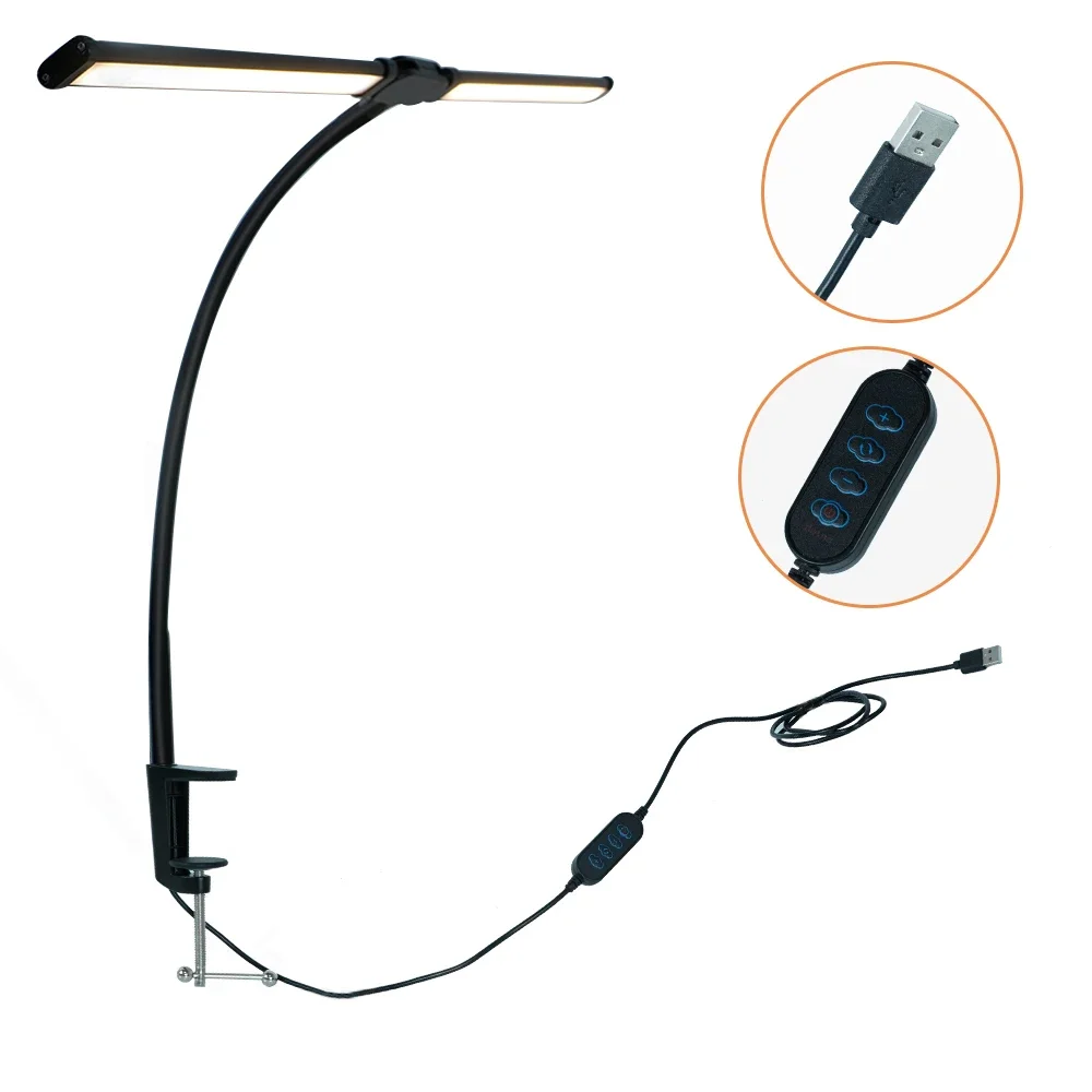 Imagem -06 - Cabeça Dupla Led Clipe Desk Lamp Controle Remoto Eye-caring Usb Abajur para Computador Casa e Escritório Iluminação Regulável Cores