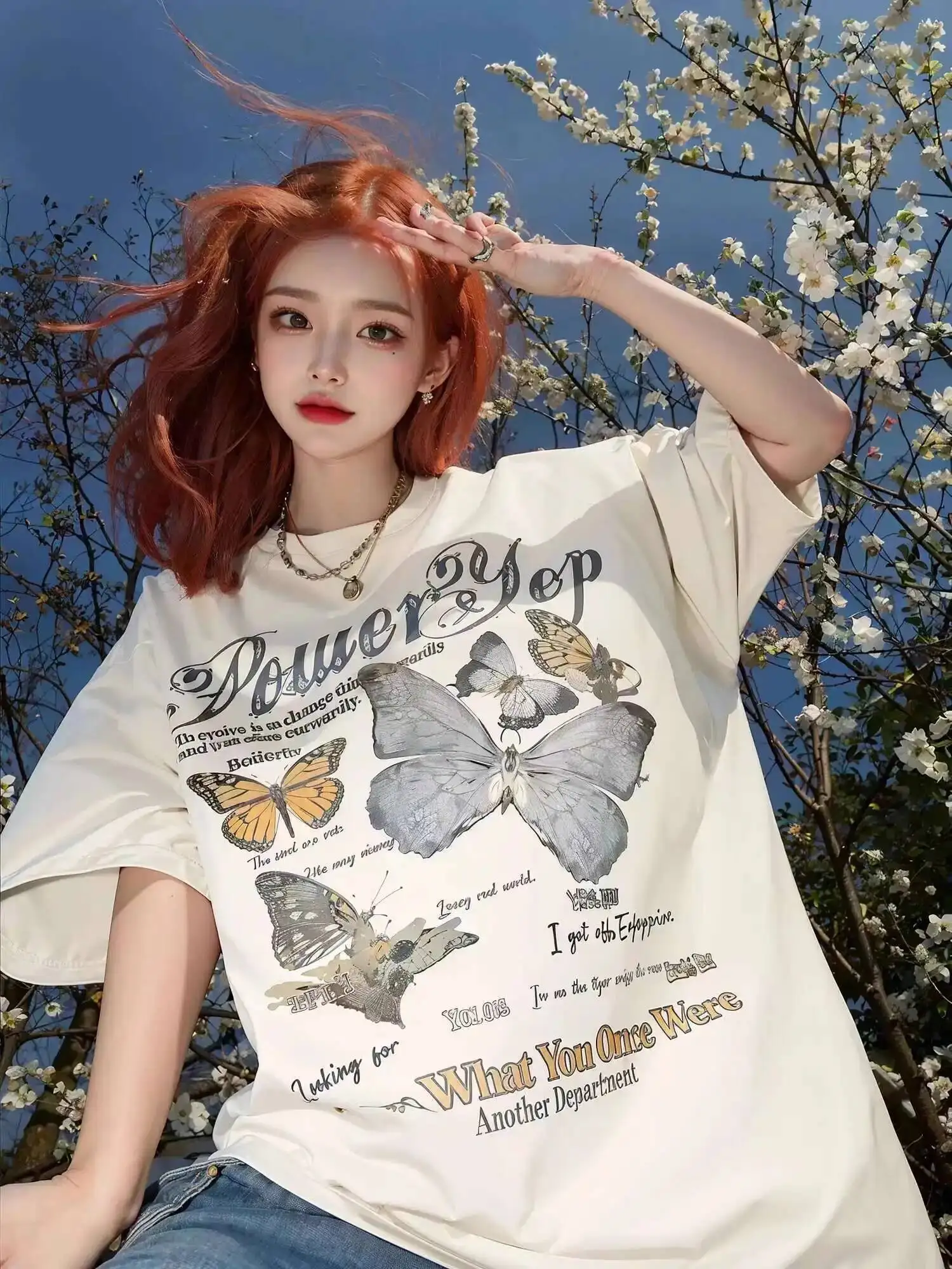

Vintage Butterfly Print T-shirt Long Loose Botanical Graphic T Shirts Women T-shirts Ladies Summer Tops Cottagecore Clothes