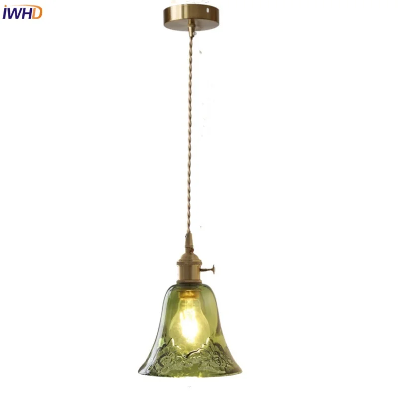 

IWHD Adjustable Wire LED Pendant Lamps Coffee Study Dining Room copper Modern Simple Green Glass Bathroom Mirror Light Fixture