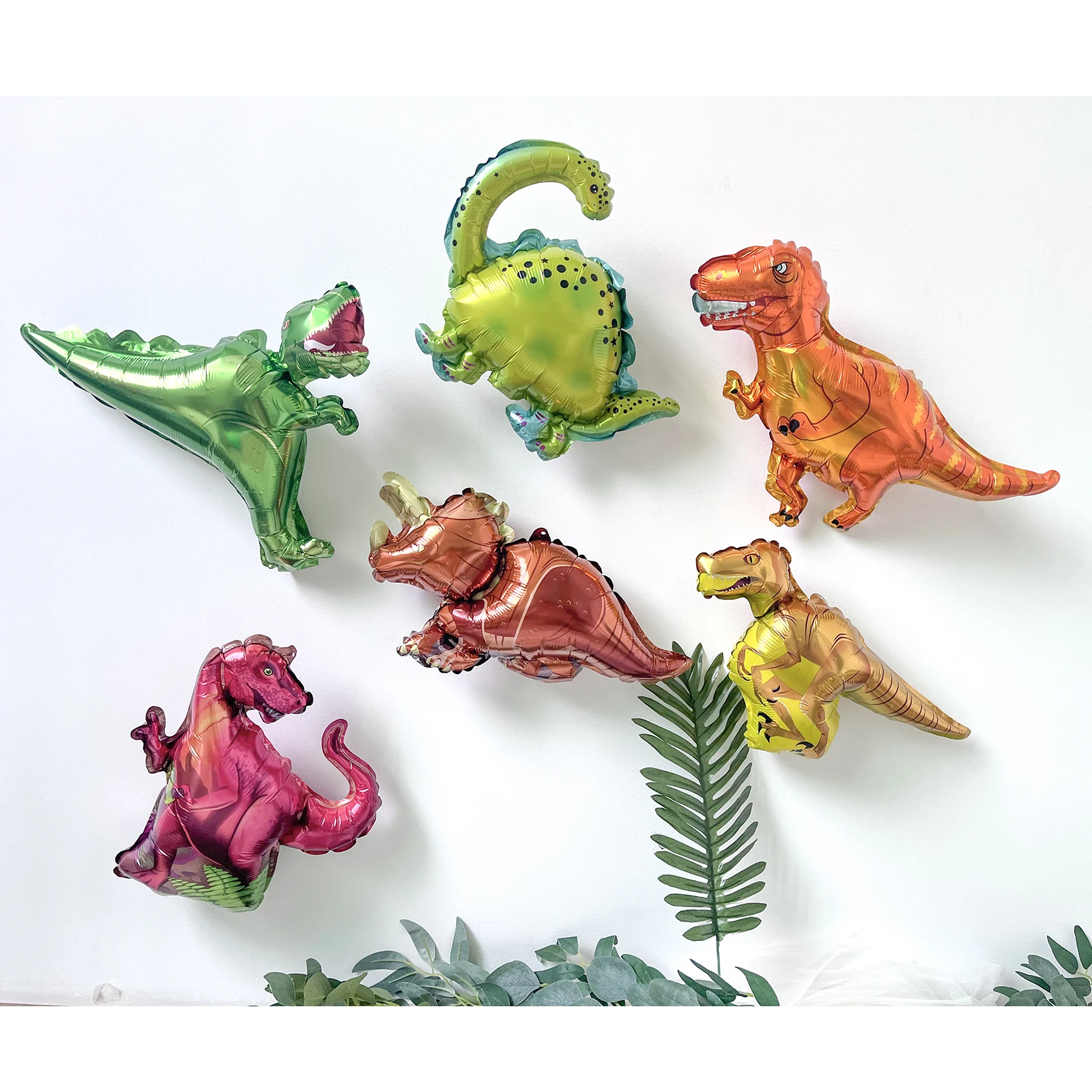 6pcs Dinosaur Balloon Set Tyrannosaurus Rex, Raptor Triceratops, Aluminum Film Balloon, Children\'s Birthday Party Decoration