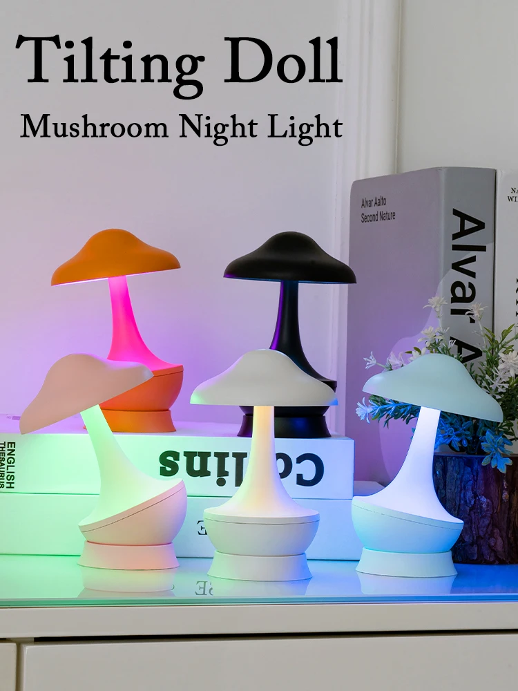 GGbingo Mushroom Tumbler Night Light LED RGB USB Charging Touch Lights Decompression Tumbler Toy Bedroom Desktop Night Lamp