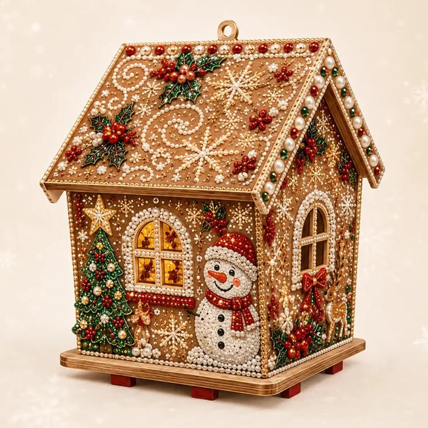 3D-Diamantmalerei Weihnachtshütte-Set, DIY-Handarbeit, Kristall-Strass-Haus, Bastelartikel, festliches Weihnachtsschmuck-Geschenk für Kinder und Erwachsene – Detail 5