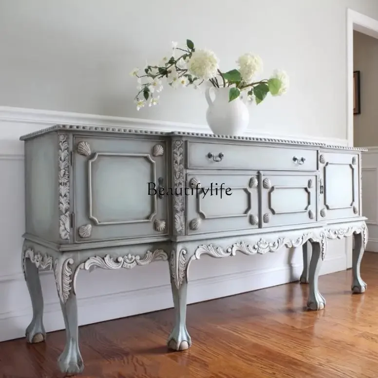 

yj19 French Neoclassical Solid Wood Carved Sideboard Storage Cabinet Artistic High-end Partition American Style Entryway Cabinet