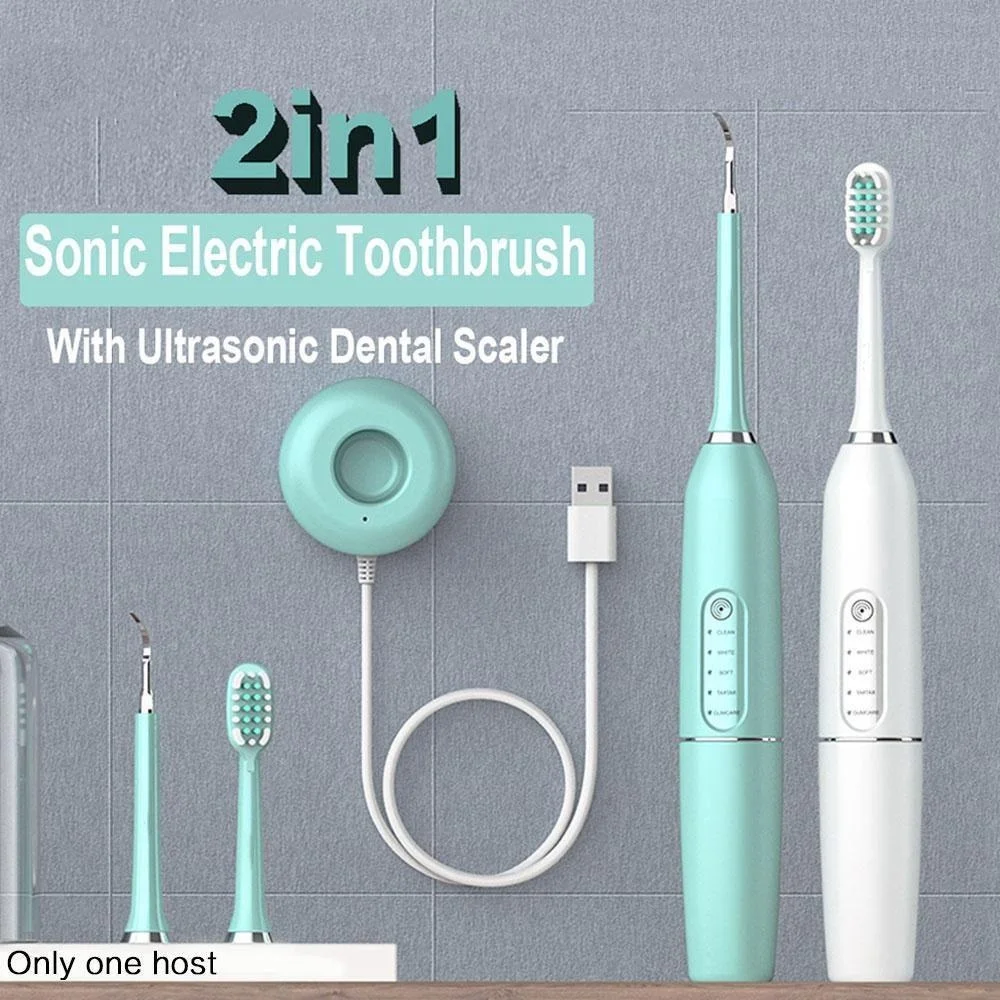 

1Set 2 In 1 Electric Ultrasonic Sonic Dental Scaler USB Toothbrush Tooth Cleaner Whiten Teeth Tartar Remove Tool