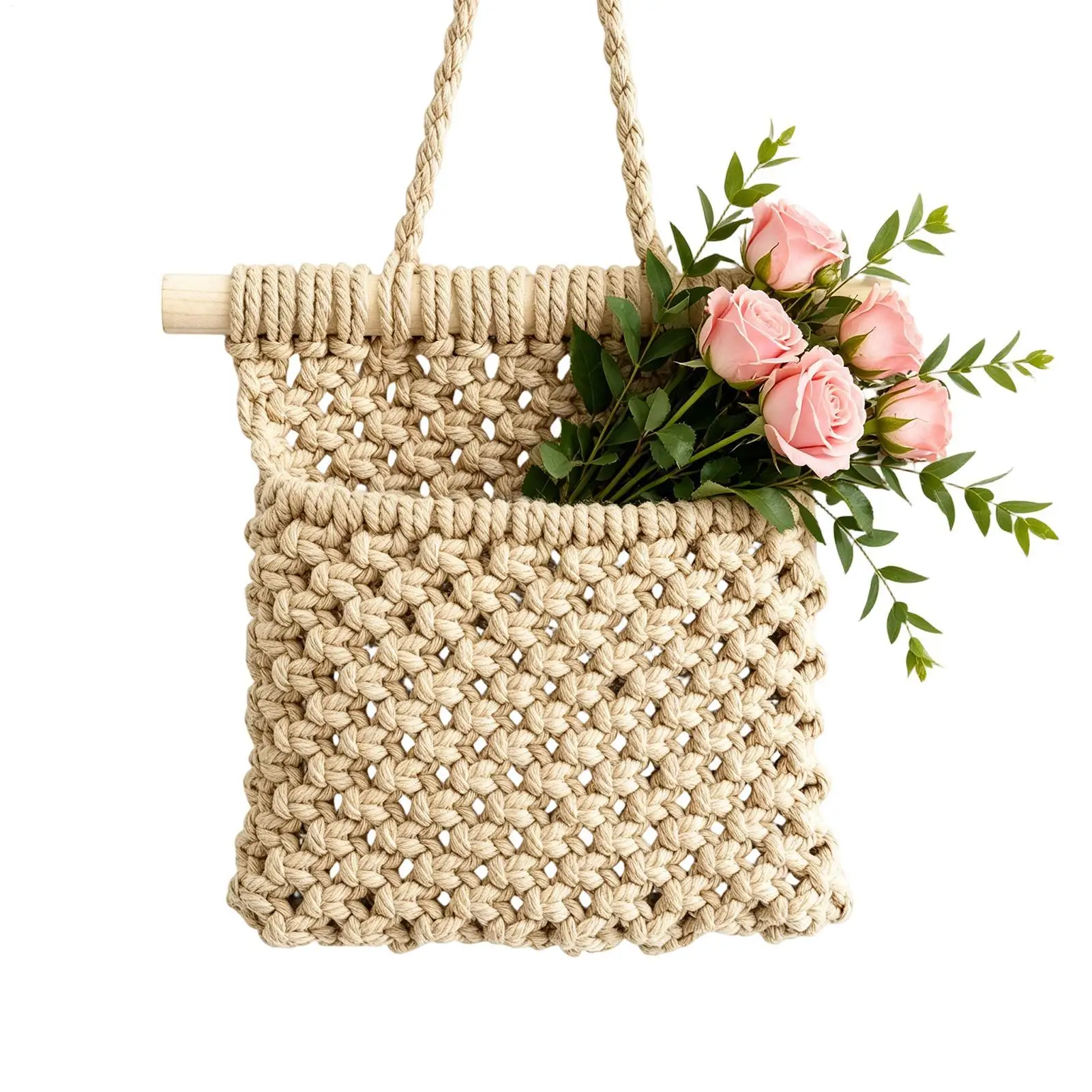 Handmade Rope Macrame Plant Hanger Wall Ceiling Flower Basket Holder For Home Living Room Apartment Garden Balcony Porch Yard