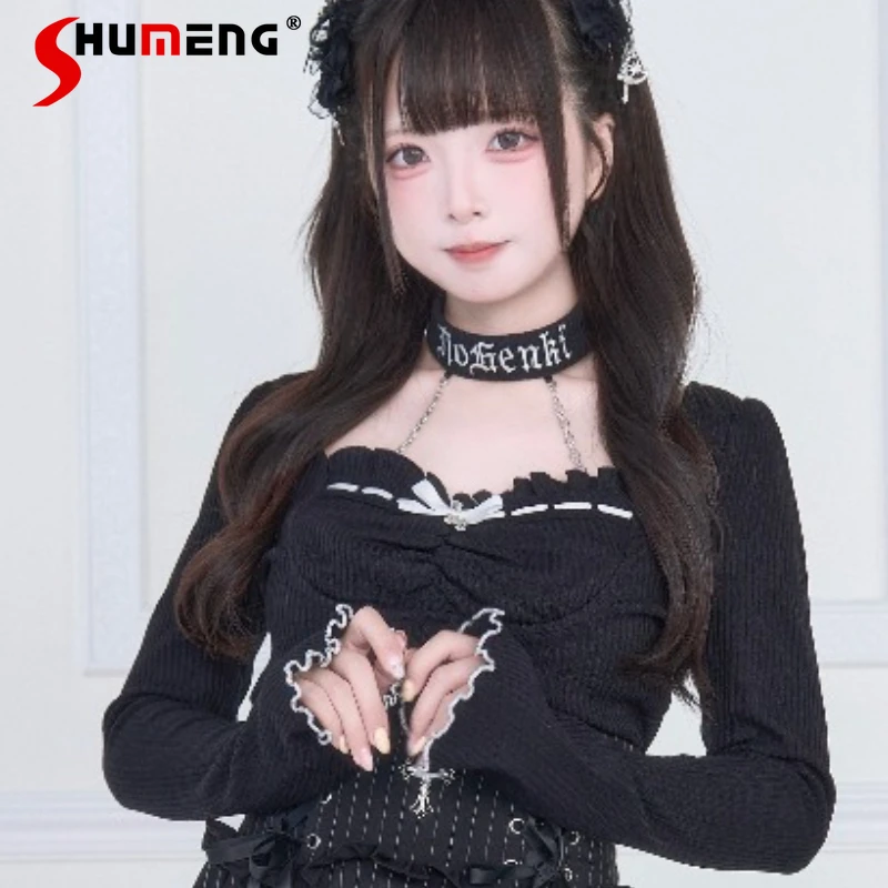 

2025 Autumn New Japanese Lolita Style Half Skirt Choker Lace Top T-shirt Mass-Produced Mine Series Subculture Mini Skirts Female