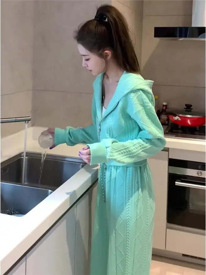 

Модный спортивный костюм для женщин: осенне-зимний комплект свободного кроя с капюшоном, открытый кардиган, свитшот, маленький размер, Salt System Lady Wide