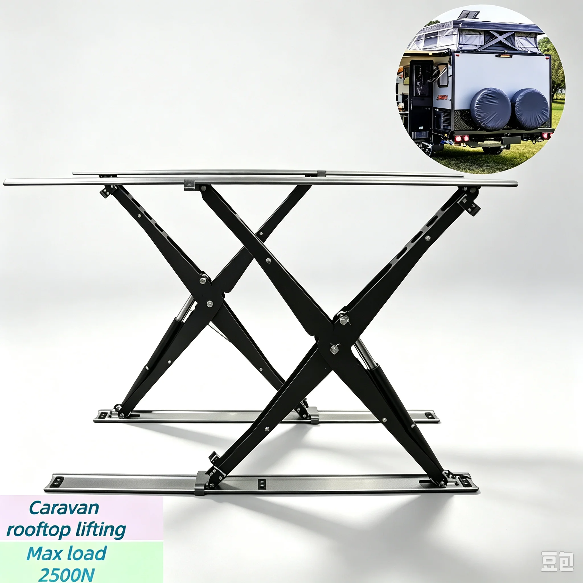 12V Electric RV Rooftop Lift, 2000N Linear Actuator, 21mm/s High Speed, 750mm Stroke, IP67 Waterproof, X-Bracket for Caravan