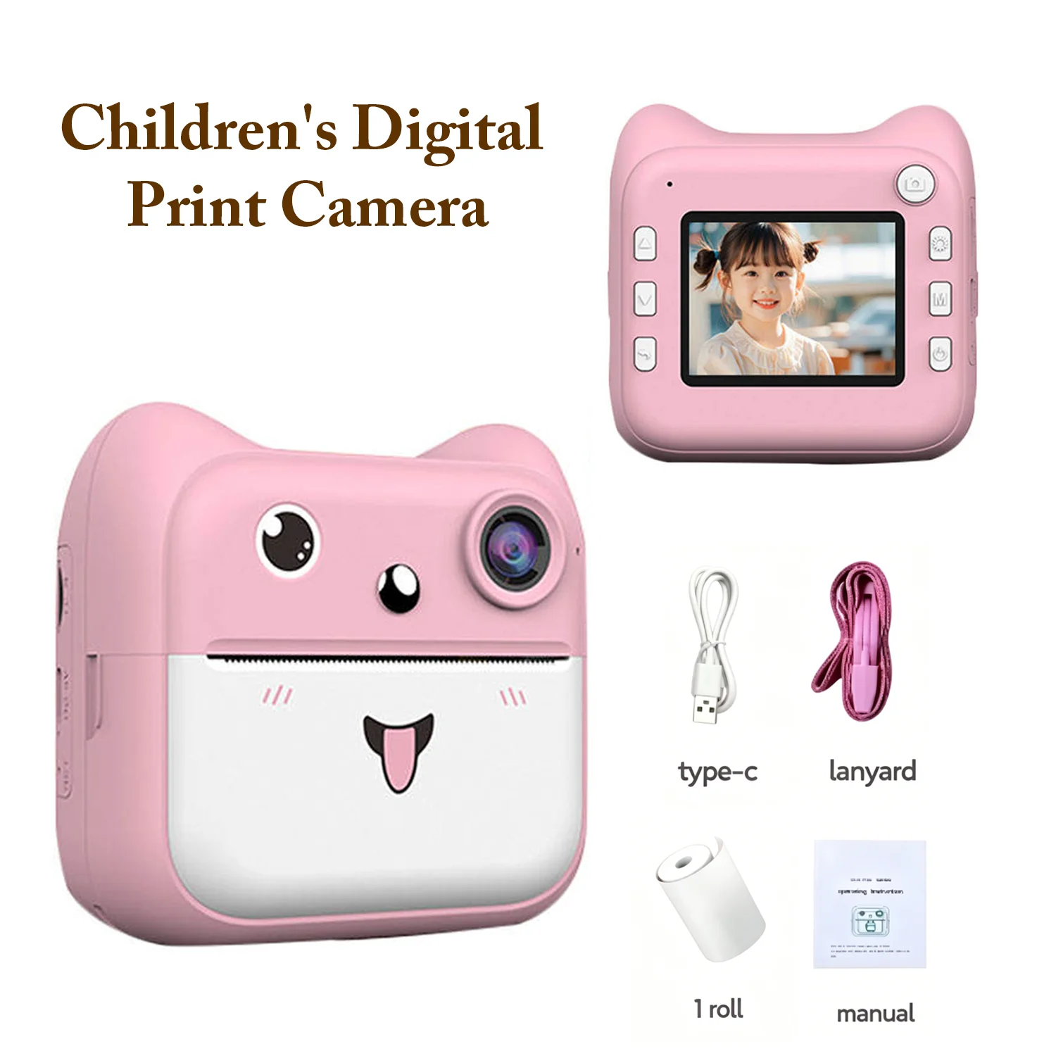 

Kids Instant Print Camera 48MP 1080P HD Digital Camera for Children Thermal Printer Inkless with 1 Roll Paper Toddler Gift Girls