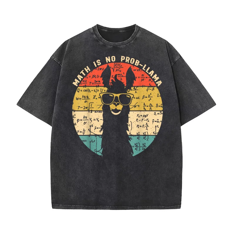 

Math is No Prob-Llama Math Llama Teacher Pure Cotton T-shirt For Man Oversized Art Graphic Clothing Printed
