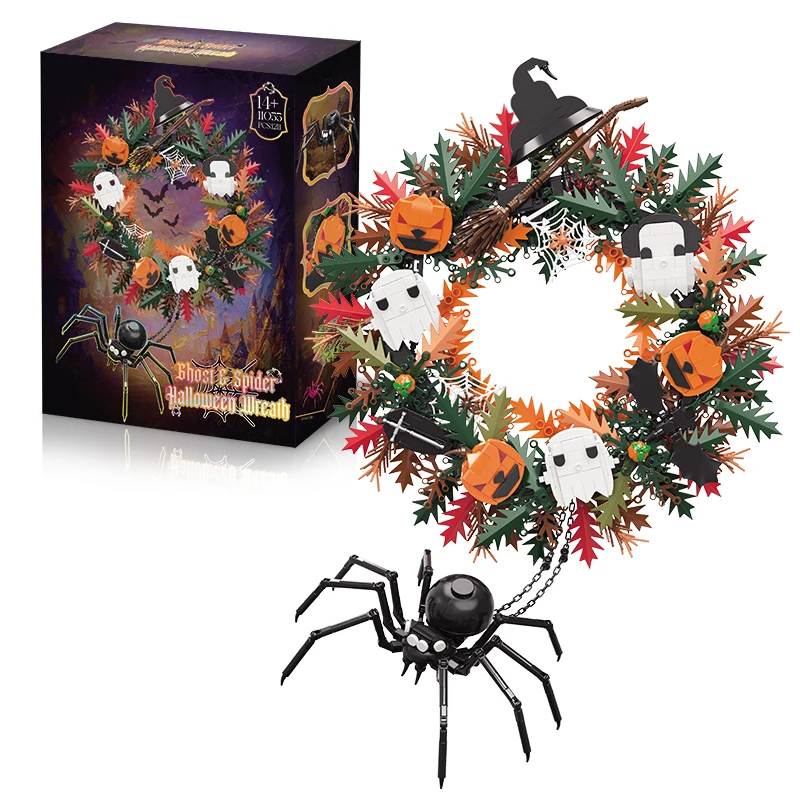 1211-teiliger Geister-Halloween-Kranz ﻿ MOC Baustein-Set Horror Gruselige Bausteine DIY Puzzle-Spielzeug für Erwachsene Geschenke Hausdekoration