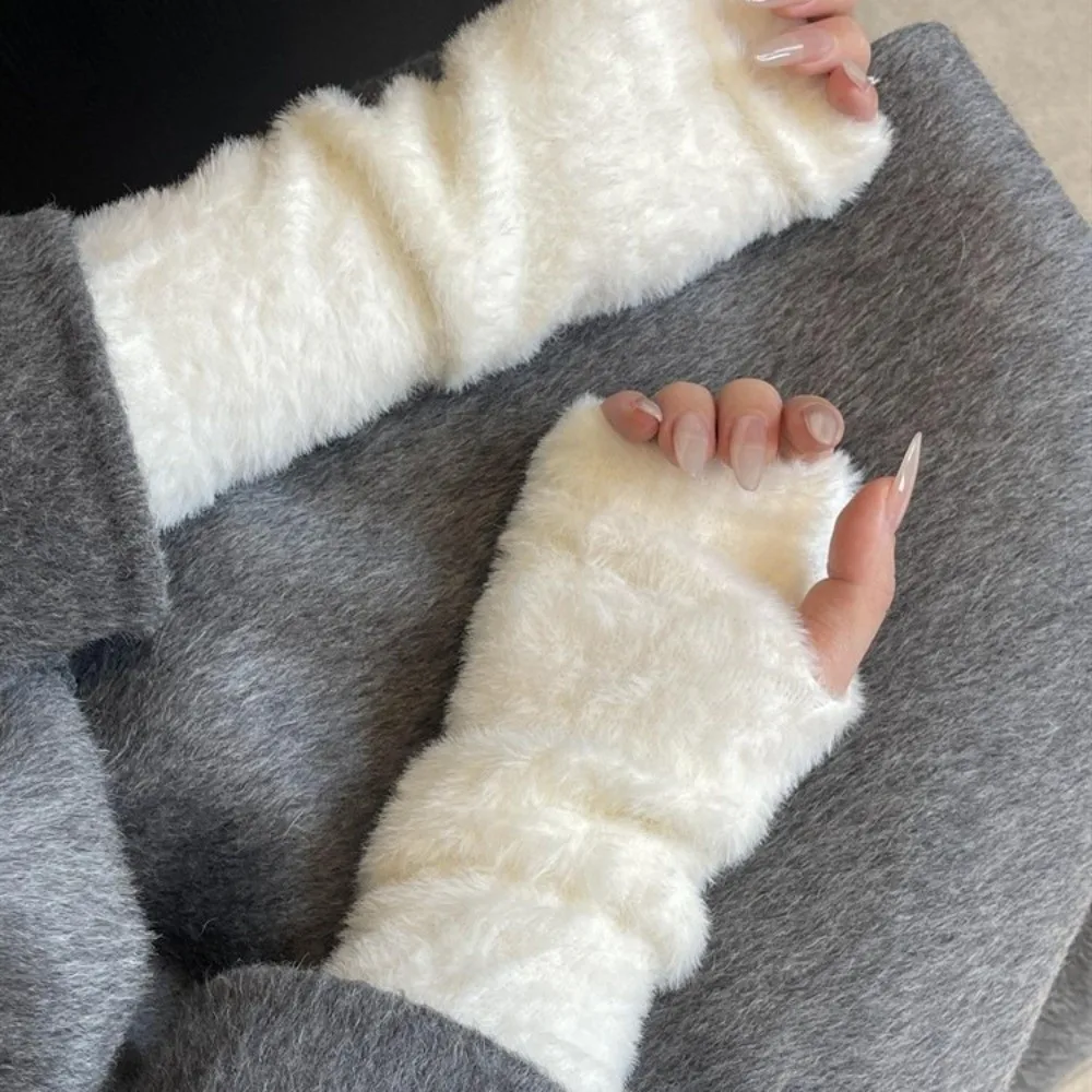 Ripped Arm Sleeves Korean Style Knitted Warm Sleeves Hole Solid Color Woolen Gloves Y2k Elastic Warm Arm Covers Autumn