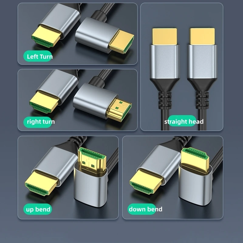 90 Degree HDMI 2.1 Cable Up/Down/Left/Right Angle 8K60Hz 4K120Hz EARC HDCP 3D HDR Ultra-thin Display Cord for Laptop PC Monitor