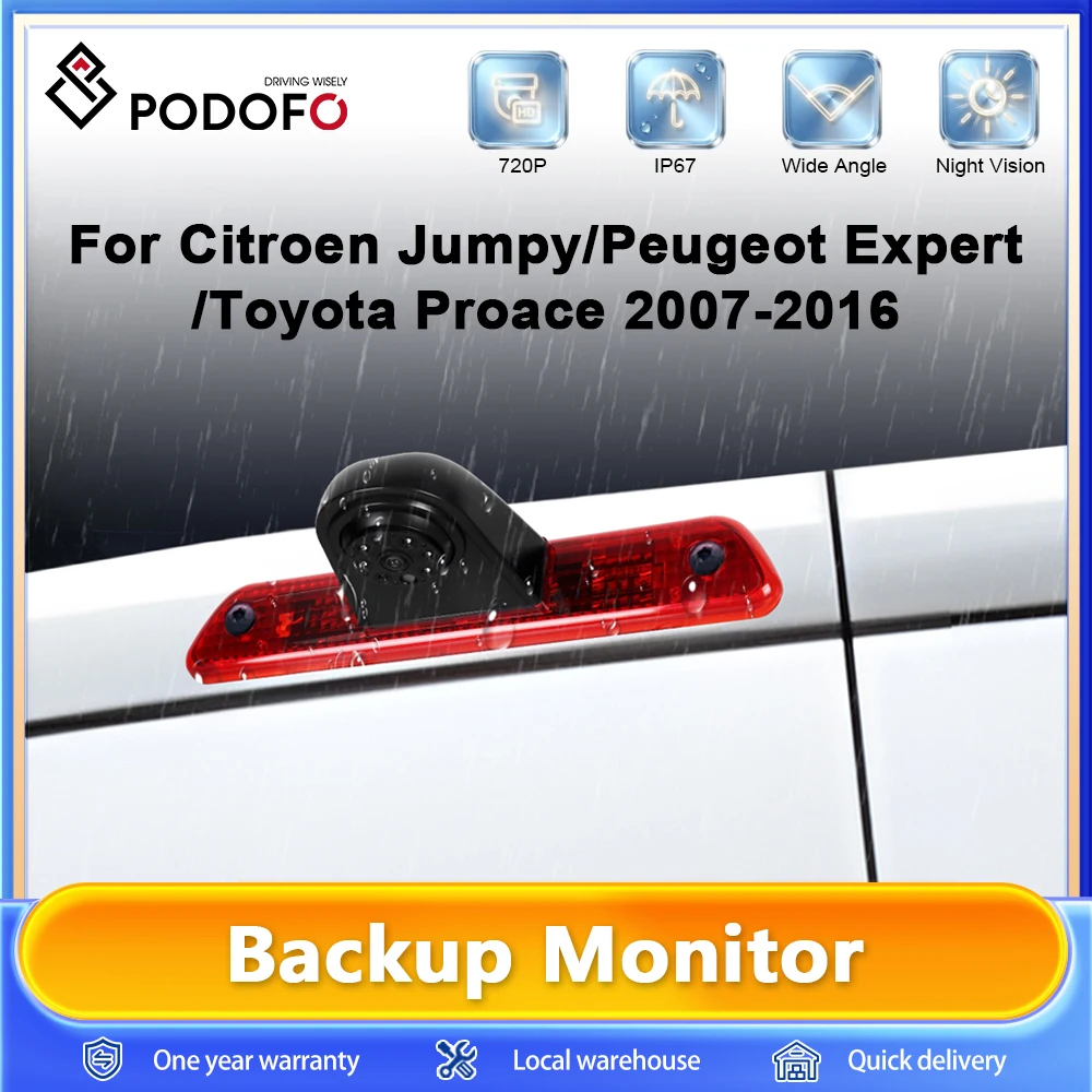 Caméra de recul de vision nocturne Podofo pour Citroën Jumpy 2007-2016 et Peugeot Expert 2007-2016, intégrée à la feuille de frein