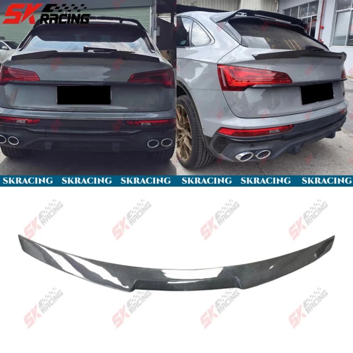 For 21-24 Audi Q5 SQ5 Sportback Carbon Fiber/Gloss Black Rear Trunk Spoiler Wing