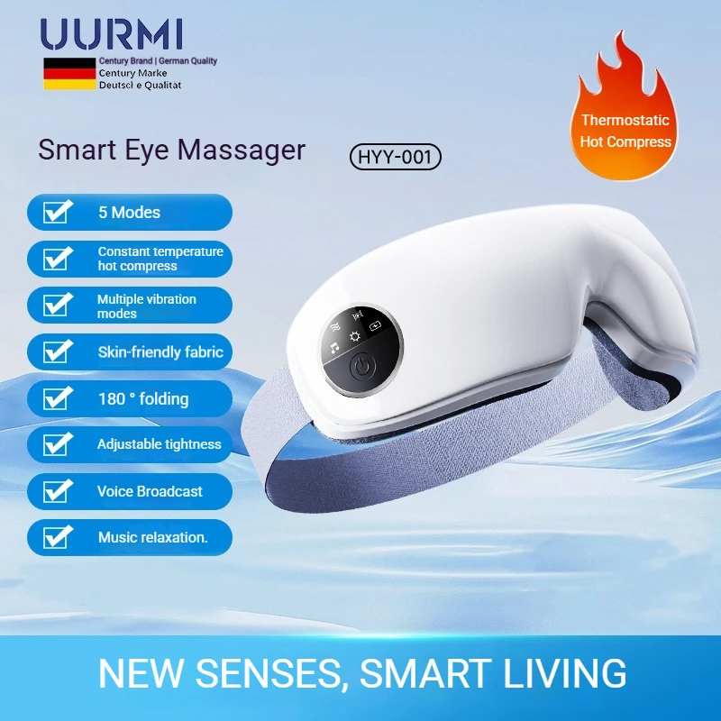 

UURMI New Upgraded Eye Massager 40℃ Heat, 5 Modes, Bluetooth Music & Foldable Design