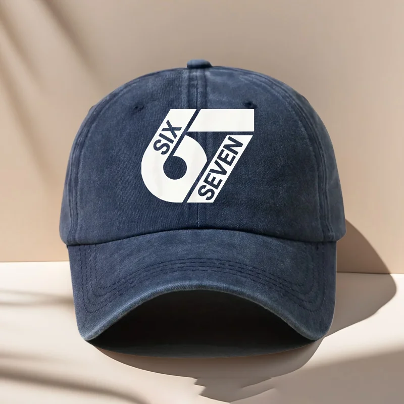 1pc Washed Vintage Baseball Cap - Trendy 67 Number Patchwork Print, Adjustable Buckle Design, Multiple Colors Available, Casual