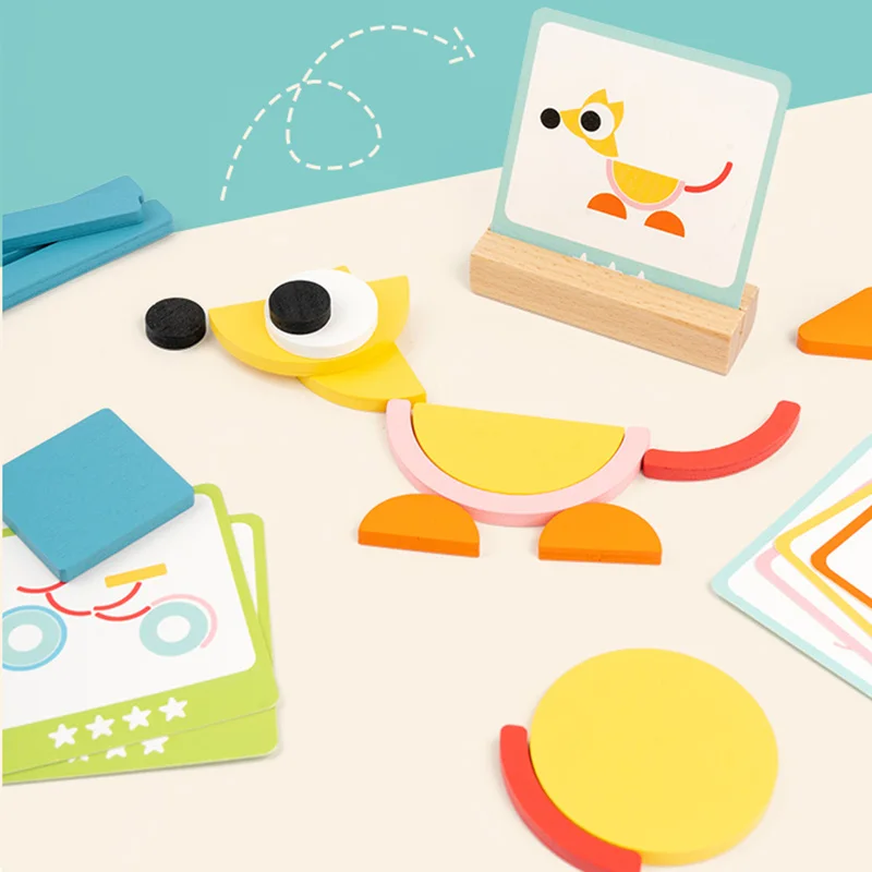 Jouets en bois colorés pour enfants, bricolage, Tangram créatif géométrique, ensemble de planches de Puzzle, jouets éducatifs pour enfants, cadeau