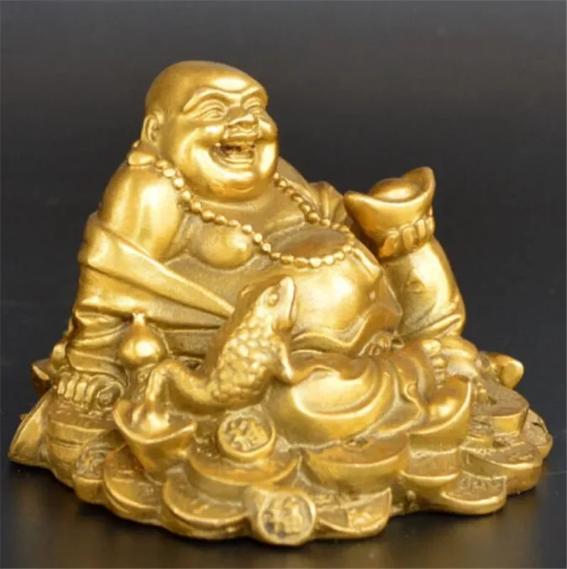 Copper statue Exquisite Old Collection Handwork Brass Smile Maitreya Buddha Great Belly Buddha Statue