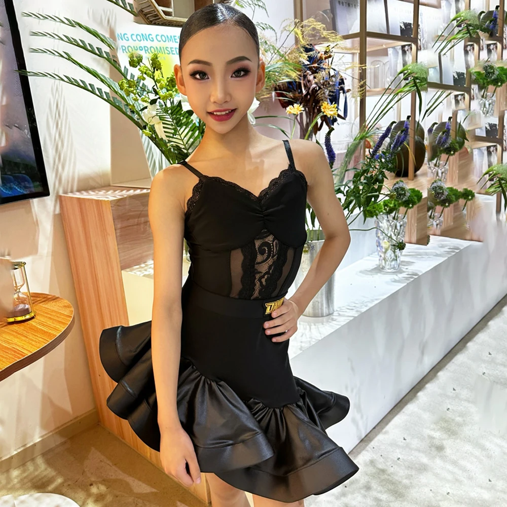 

Summer Latin Dress For Girls Mesh Ruffles Skirt Children Competition Performance Training Suit Samba Dance Stage Wear VDL625