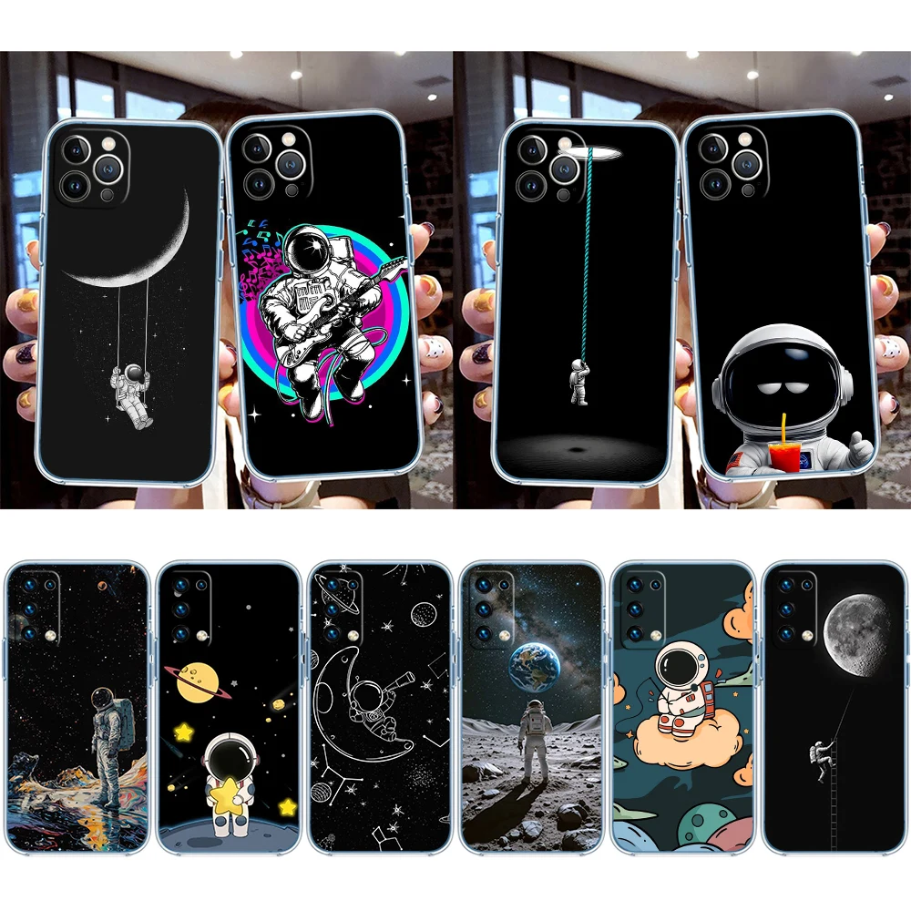 DK36 Astronaut Space Moon Transparent Phone Case for Samsung Galaxy A04 A04S A14 A23 A34 A54 M23 M33 M52 M53