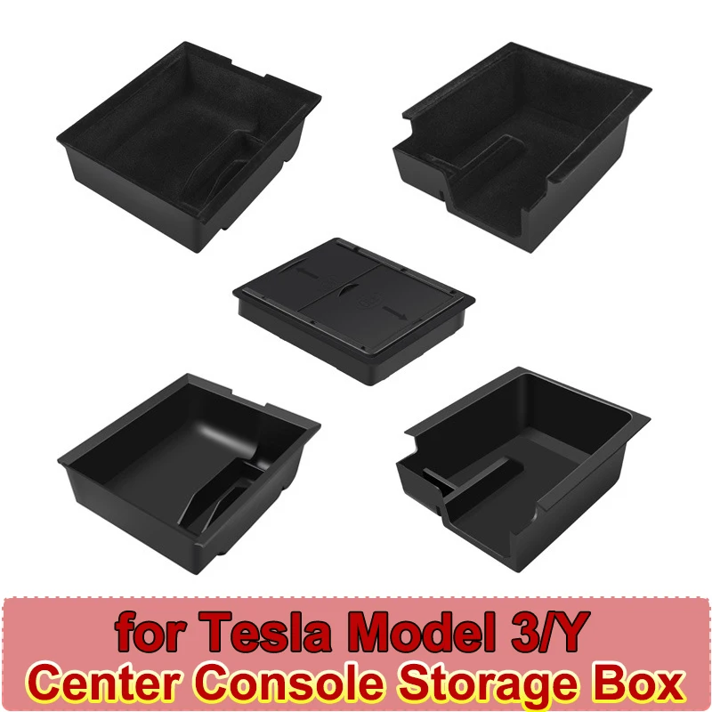 Car Storage Box For Tesla Model Y 3 Center Console Trays Armrest Hidden Box Bins Cup Holder Organizer Auto Interior Accessories