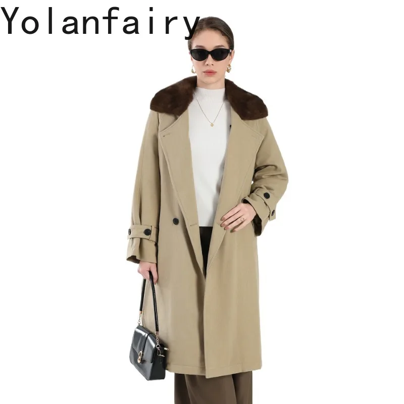 YOLANFAIRY High-end Real Fur Genuine Mink Coat Women Winter White Goose Down Jacket Natural Whole Mink Fur Liner Jacket Parka