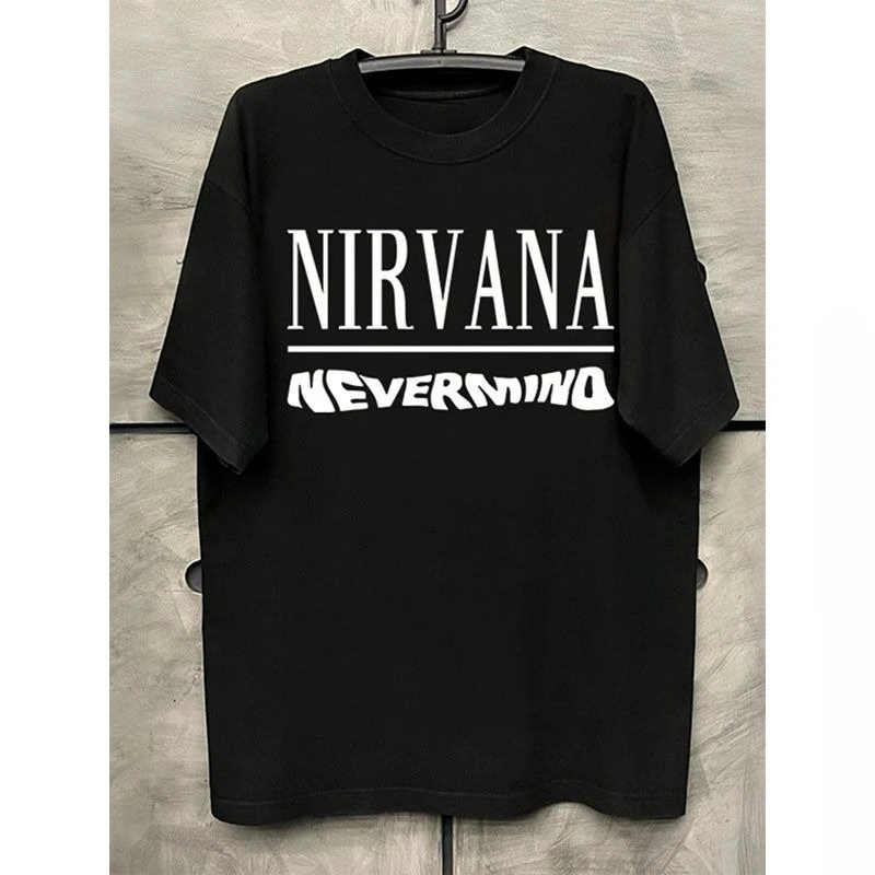 تي شيرت نيرفانا روك باند أمريكان ريترو هاي ستريت من القطن الخالص مطبوع بأكمام قصيرة للرجال والنساء، عصري كورت كوبين