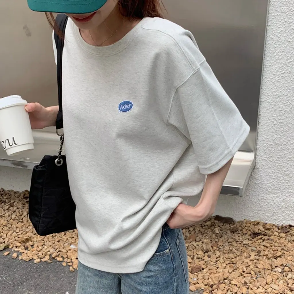 

Korean Niche Embroidered Cartoon Villain T-Shirt Spring Summer New Loose Fit round Neck Short Sleeve for Men Women Couples