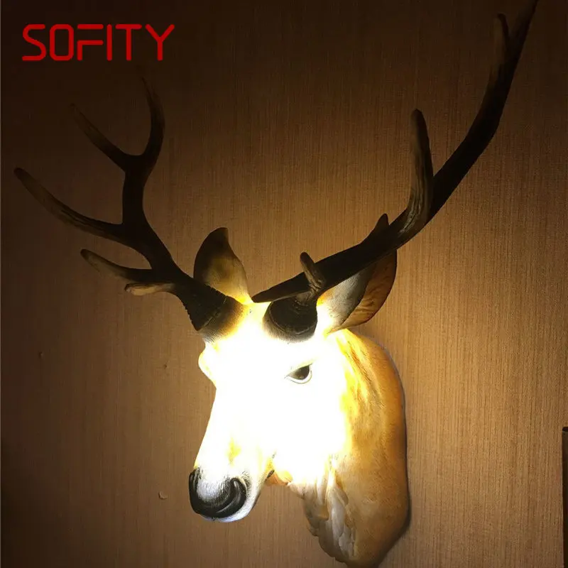 SOFITY Nordic Deer Wall Lamp LED Interior Creative Simulation Sconce Lights For Home Living Room Aisle Backdrop Decor