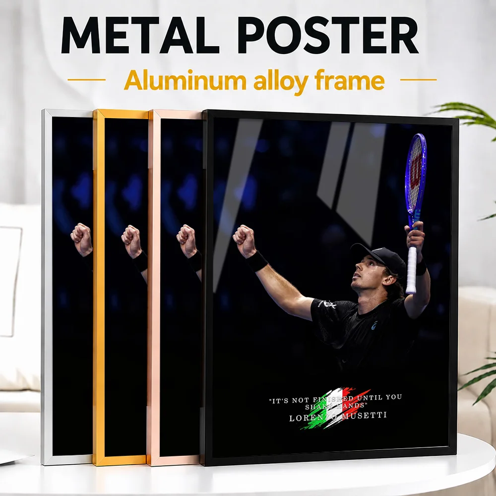 Lorenzo Musetti Celebrates Victory Framed Metal Print Customized Arena Spirit Wall Art A Thoughtful Gift For Tennis Fans In Gym