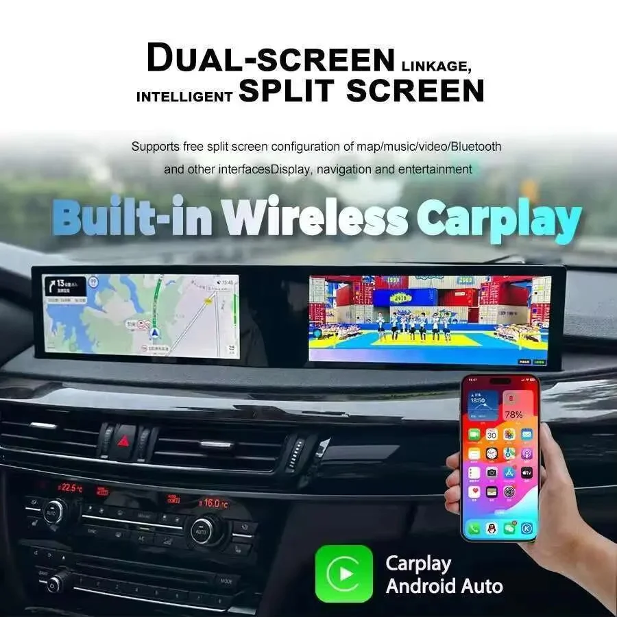Dual Screen Android 14 Wireless CarPlay For BMW 5 Series F10 F11 2011-2017 Multimedia Stereo DSP Bluetooth Navigation Car GPS