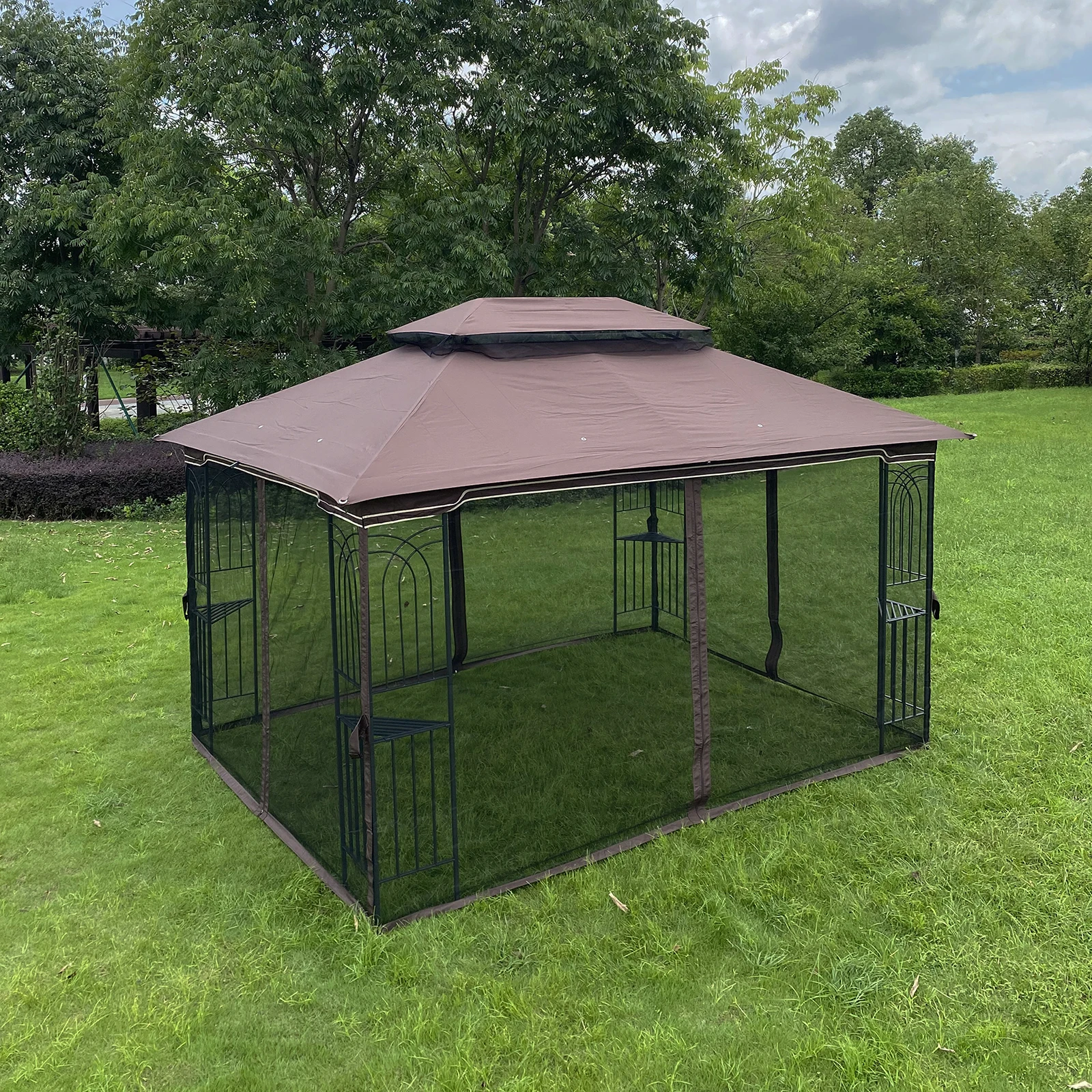 13x10 Outdoor Patio Gazebo Canopy Tent With Ventilated Double Roof And Mosquito Net(Detachable Mesh Screen On All Sides)