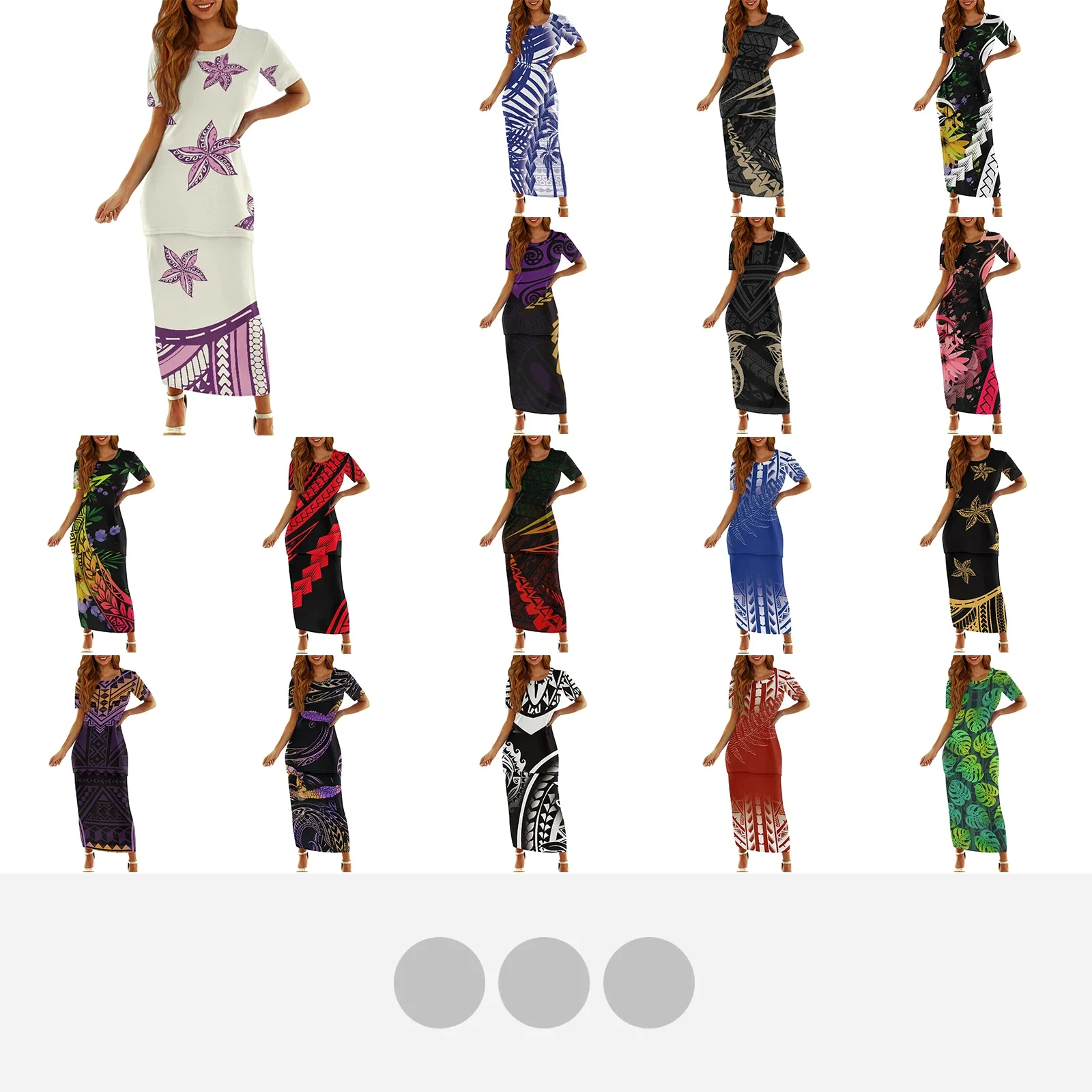 

Polynesian Tribal Hawaiian Totem Tattoo Print, Sexy Short Sleeve Maxi Dress, Music Party Dress, Starfish Print, Two Pieces Set