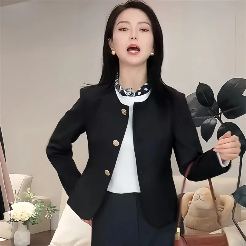2026 New Women's Coat Spring Autumn Jacket Small Fragrant Style Without Collar Short Slim Temperament Short Top Suit Coat