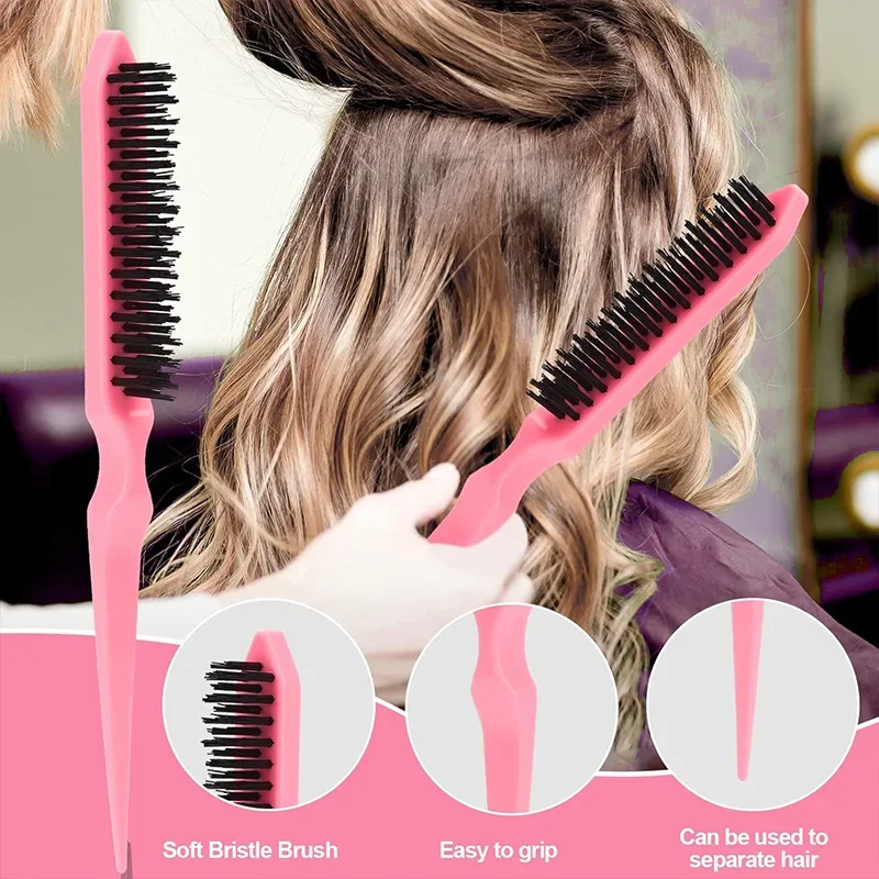 3 Pcs Slick Back Hair Brush Set with Edge Brush Bristle Brush Rat Tail Comb Teasing Brush Set for Smoothing Baby Hair Flyaways