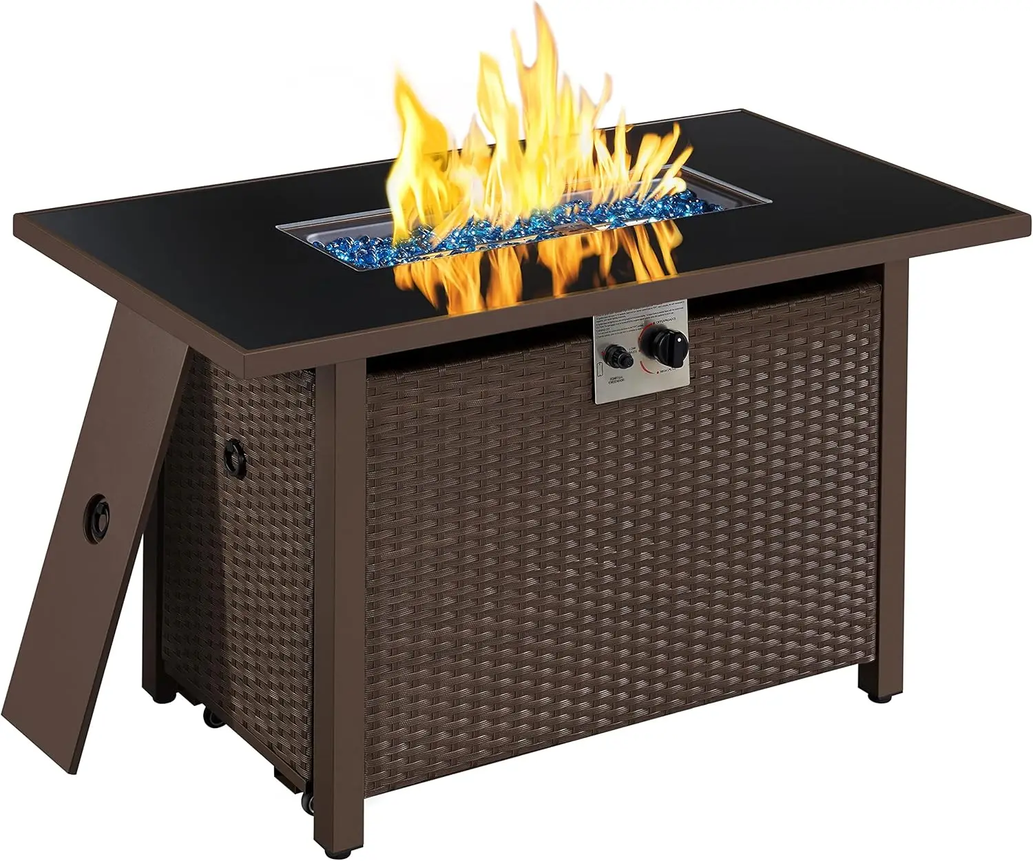 43 in Propane Fire Pit 50,000 BTU Outdoor Gas Fire Pit Table with Tempered Glass Tabletop and Rattan Wicker Base, Brown