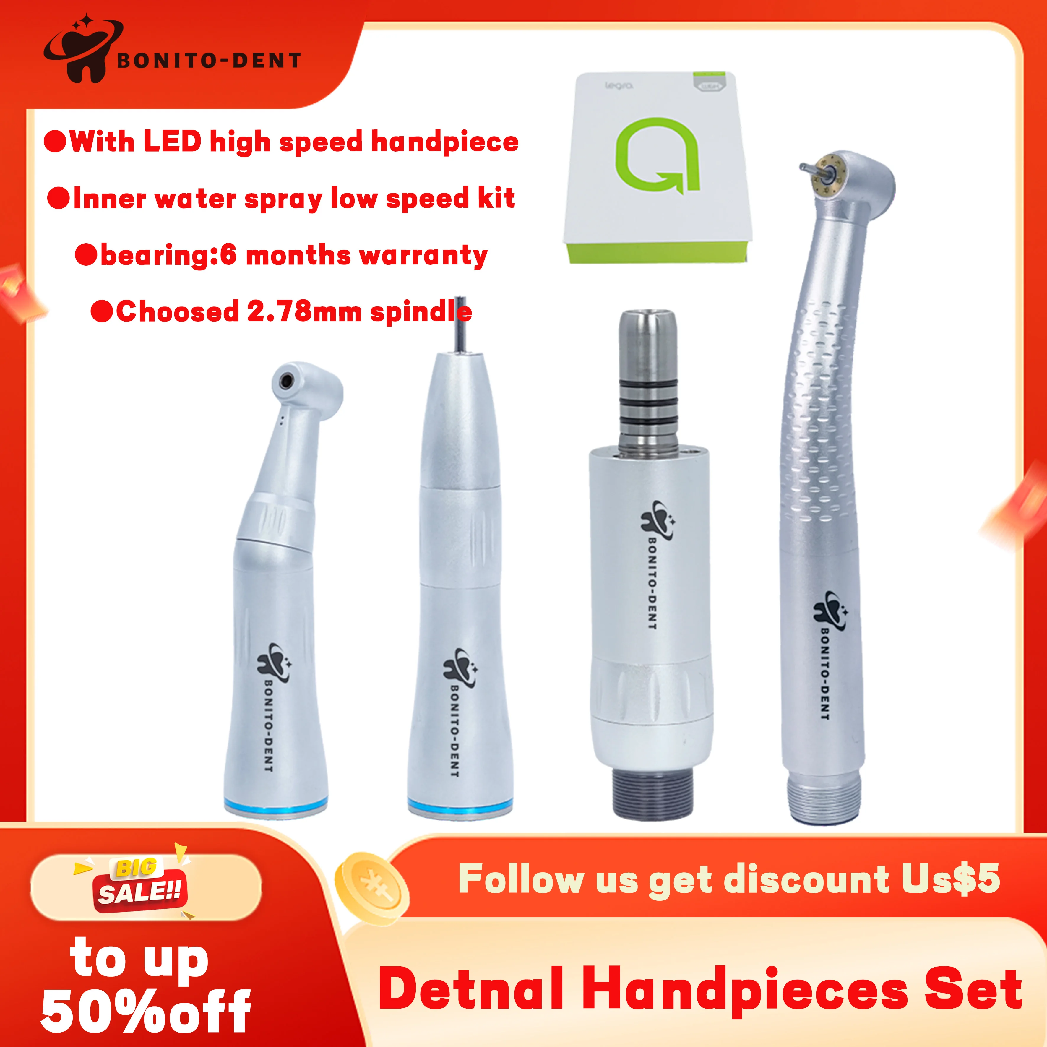 dental equipment dental student handpiece kits with LED high speed handpiece and inner low speed handpiece kit tool