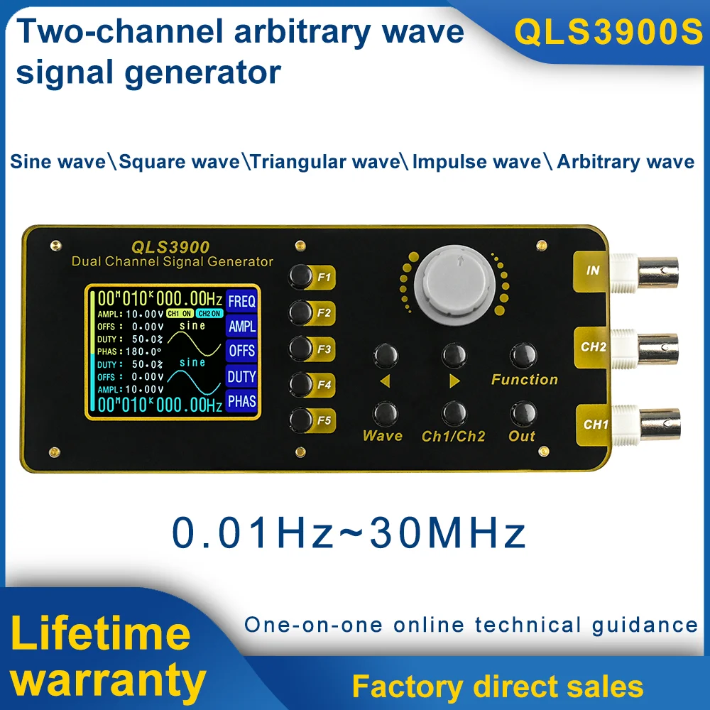 

DDS Function Generator Dual-channel Frequency Signal Generator 2.4-inch TFT LCD High Precision Arbitrary Waveform 0.01Hz-30MHz