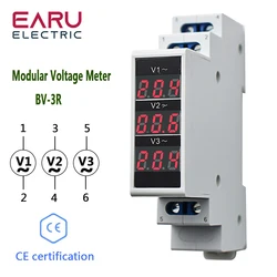 Montaż na szynie Din trójfazowy AC 80-500V Mini modułowy napięcie Volt Meter woltomierz wskaźnik BV-3R LED cyfrowy wyświetlacz