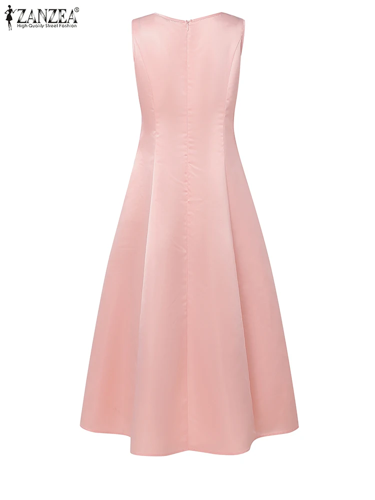 Stylowa damska długa sukienka seksowna sukienka bez rękawów ZANZEA elegancka kwadratowa szyja satynowa sukienka letnia szata Femme Clubbing Vestidos 2025