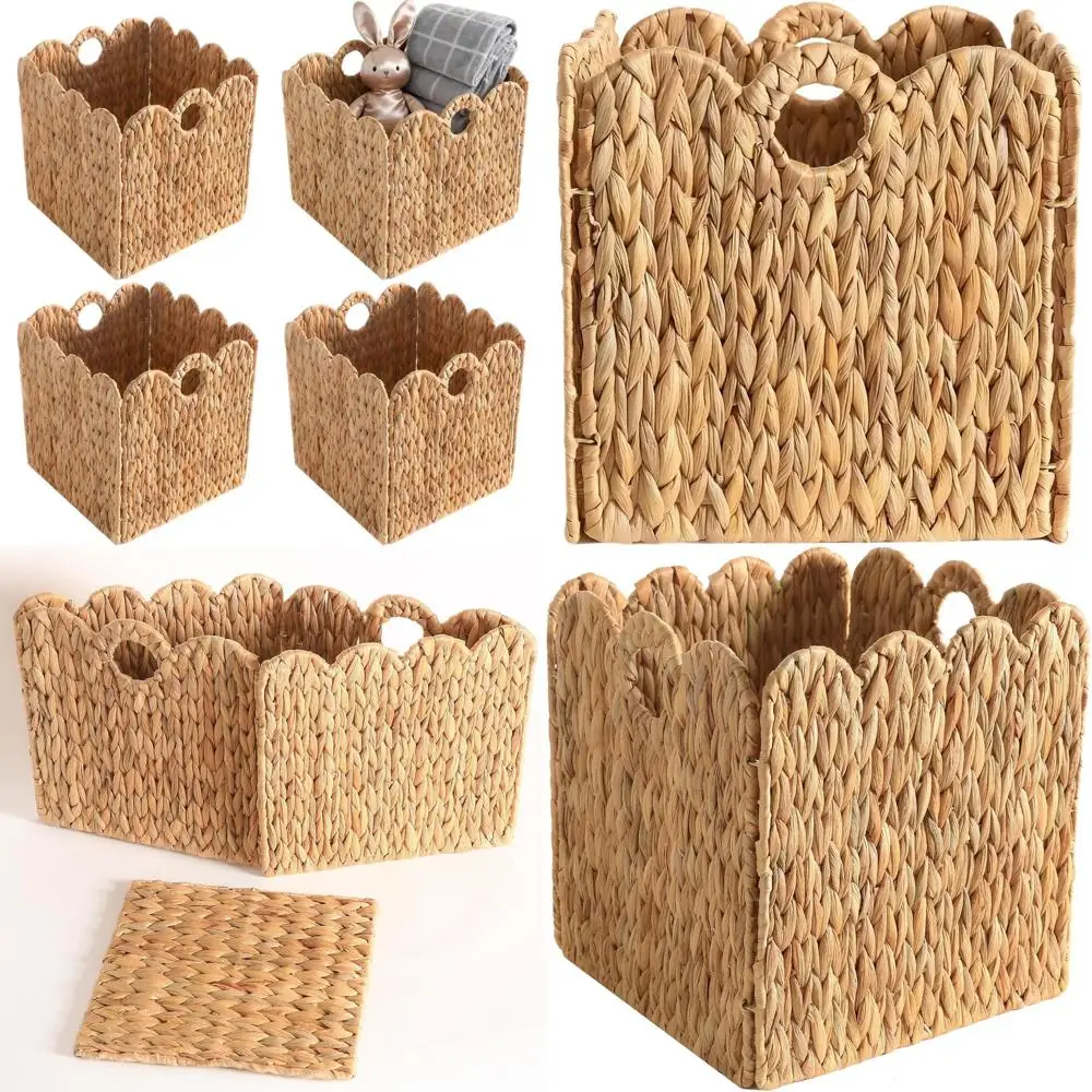 

Durable Natural Seagrass Storage Cubes, Foldable Boho Style Baskets for Shelves, Set of 4 (10.5 x 10.5 x 10.5 inches)