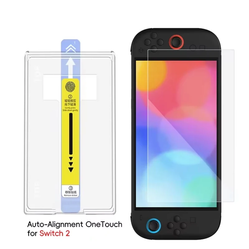 DATA FROG Auto-Alignment OneTouch Tempered Glass Screen Protector Compatible with Switch 2, Ultra Clear /Anti Blue Light Gaming