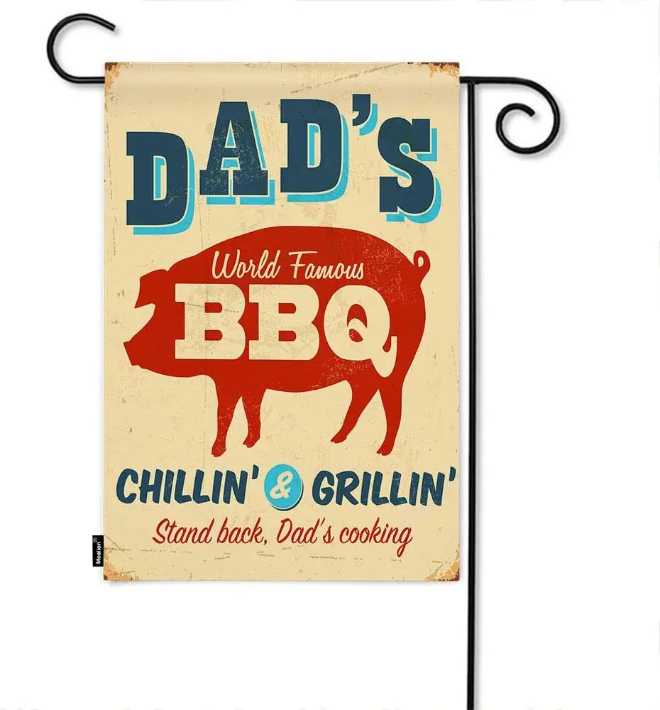 Moslion Dad's BBQ Garden Flag 12x18 Inch Chillin Grillin Stand Back Dad's Cooking Pig Barbecue Advertising Summer Season