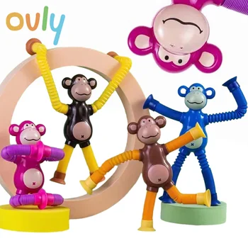 Mono telescópico de juguete divertido, tubo POP elástico de descompresión extraño con lámpara Luminou, ventosa, juguetes sensoriales antiestrés