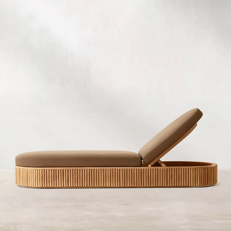 Kursi Santai Kayu Jati Solid untuk Luar Ruangan, Model Hobo, Tahan Lama, Mewah, Anti Air dan UV, Cocok untuk Villa, Hotel, dan Tepi Kolam Renang