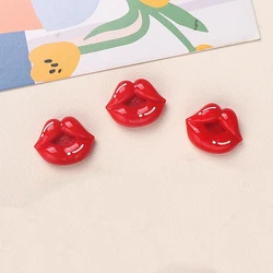 5PCS Shiny Red Lips Series Miniature Flat Back Resin Cabochons For Hairpin Scrapbooking DIY Home Decor Craft Accessories