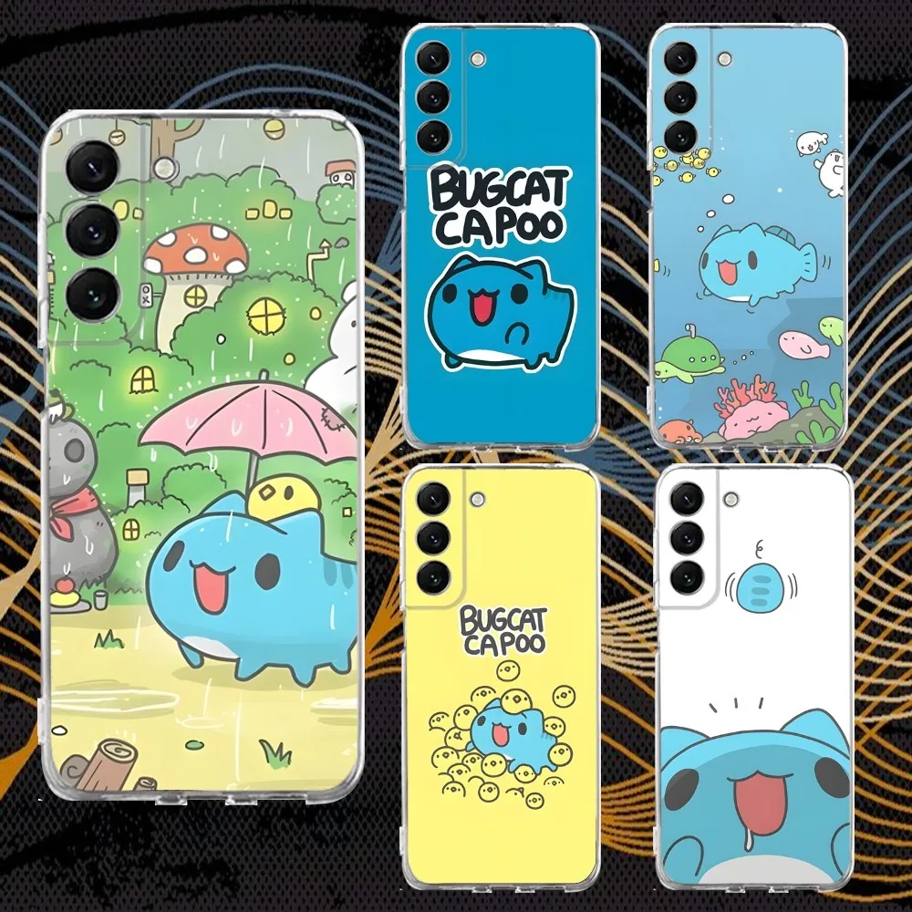 Blue Bugcat Capoo  Phone Case Silicone For Samsung S30,S23,21,22,20 Ultra,S20 FE lite,S10,9,PIus Note20ultra Cover Clear