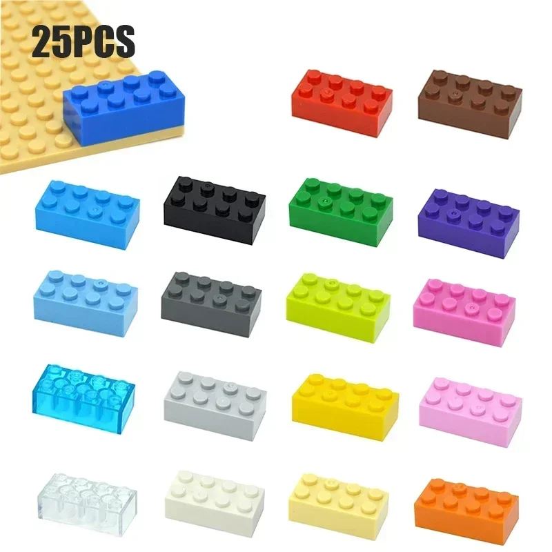 DIY Plastic Building Blocks Figures 25pcs Thick Bricks 2x4 Dots Size Compatible with 3001 Educational Creative Toy